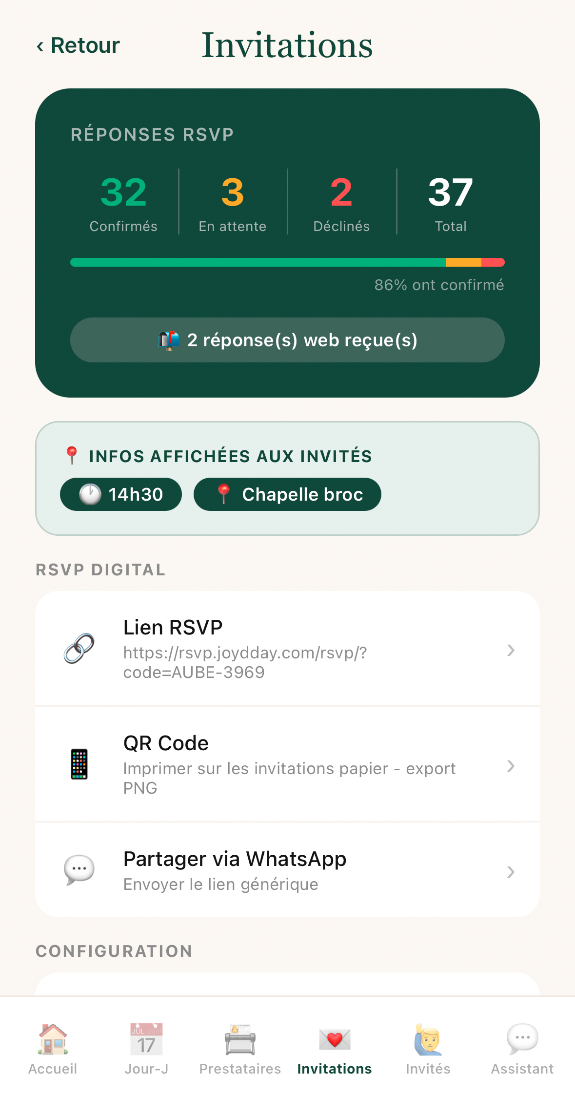 RSVP digital JoyDday - les invités répondent depuis leur navigateur